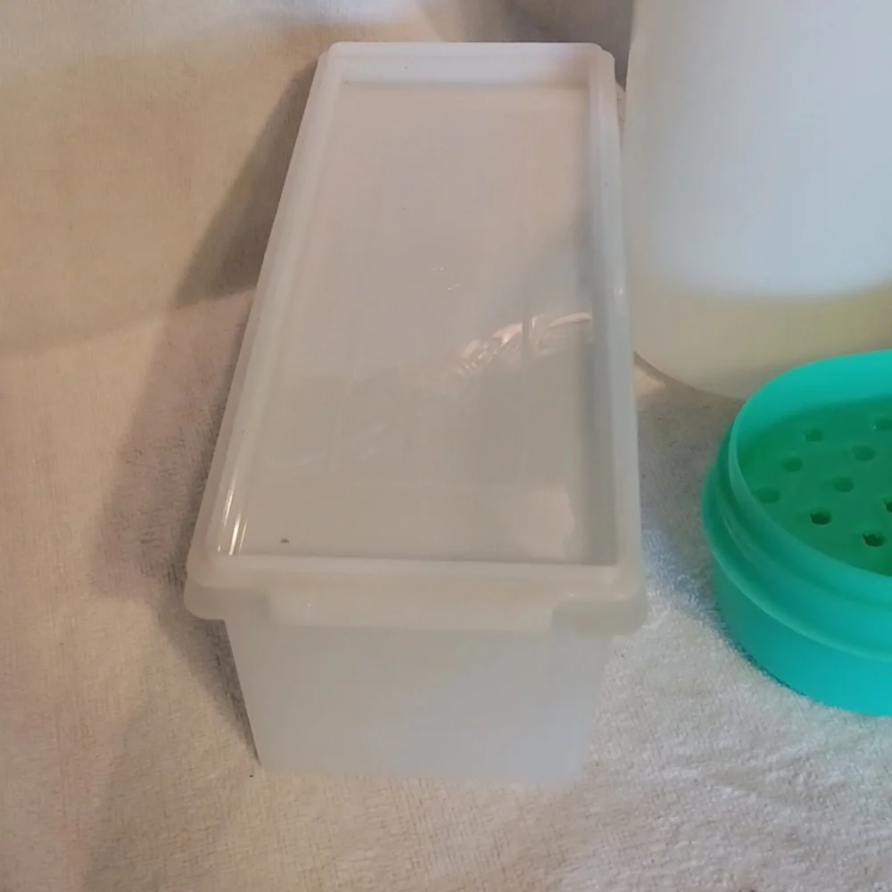 Tupperware Teal and White Kitchen Set Grater Onion Keeper Pitcher Cheese Keeper